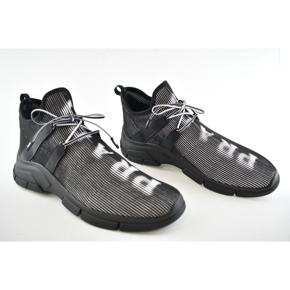Prada Logo Knit Row Sock Black White Low Flat Trainer Sneaker Men UK 9.5 US 10.5 - Picture 5 of 12